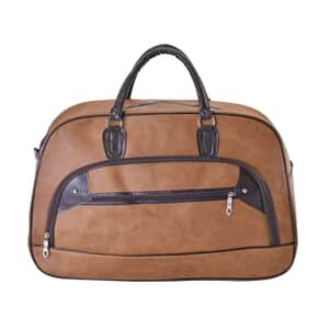 Brown Color Faux Leather Travel Bag with Handle Drop & Shoulder Strap