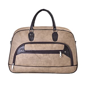 Khaki Color Faux Leather Travel Bag with Handle Drop & Shoulder Strap