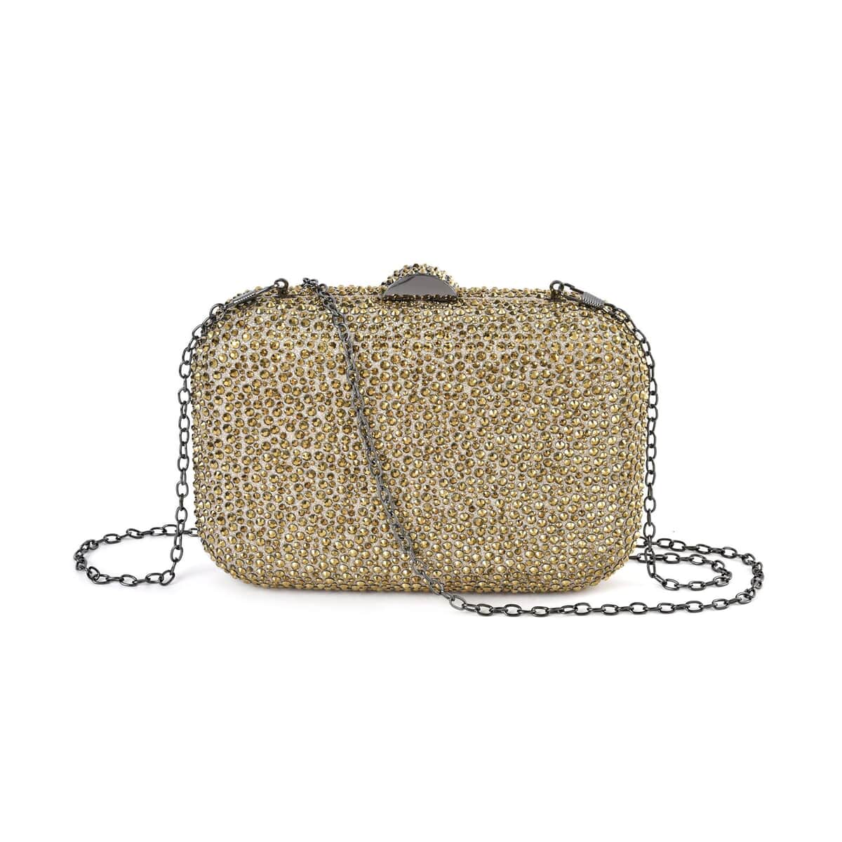 Gold Color Sparkling Crystal Clutch Bag with Detachable Chain image number 0