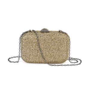 Gold Color Sparkling Crystal Clutch Bag with Detachable Chain