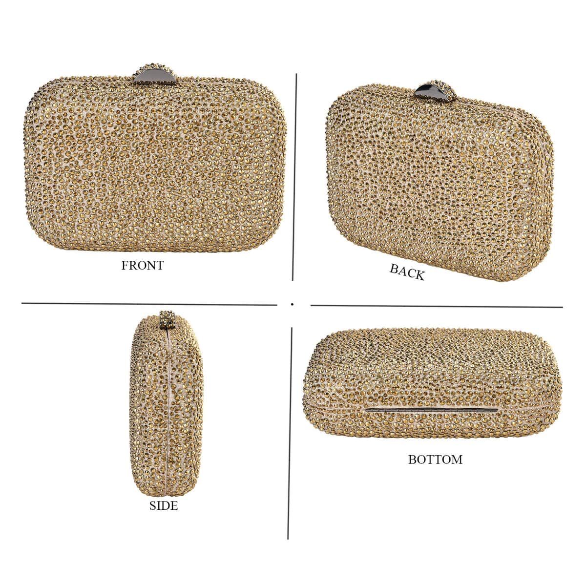 Gold Color Sparkling Crystal Clutch Bag with Detachable Chain image number 3