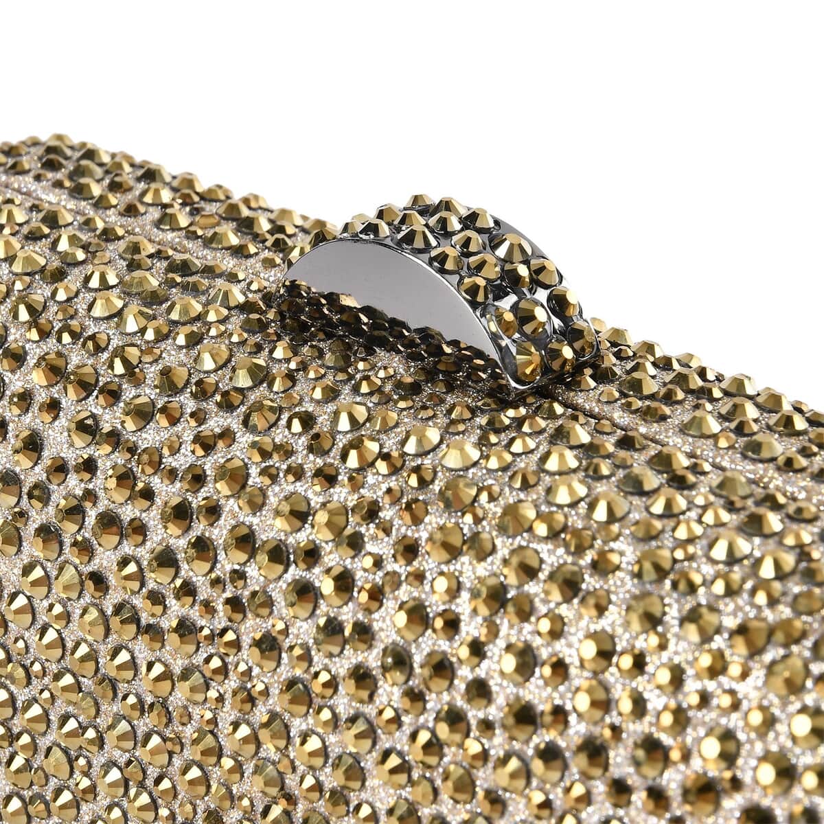 Gold Color Sparkling Crystal Clutch Bag with Detachable Chain image number 4