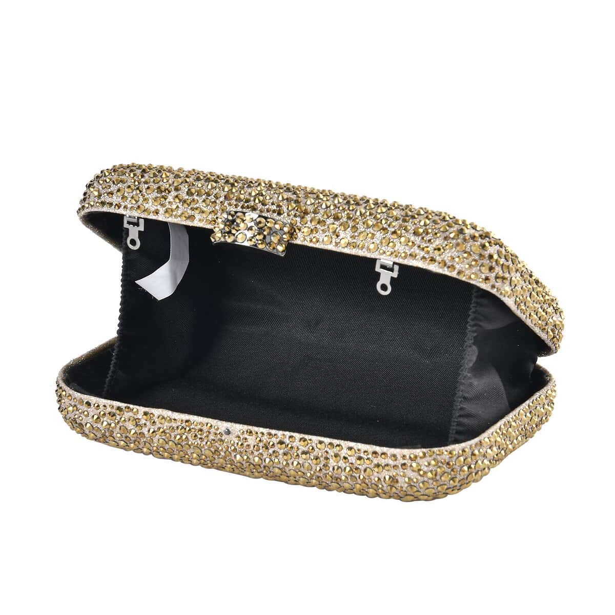 Gold Color Sparkling Crystal Clutch Bag with Detachable Chain image number 5