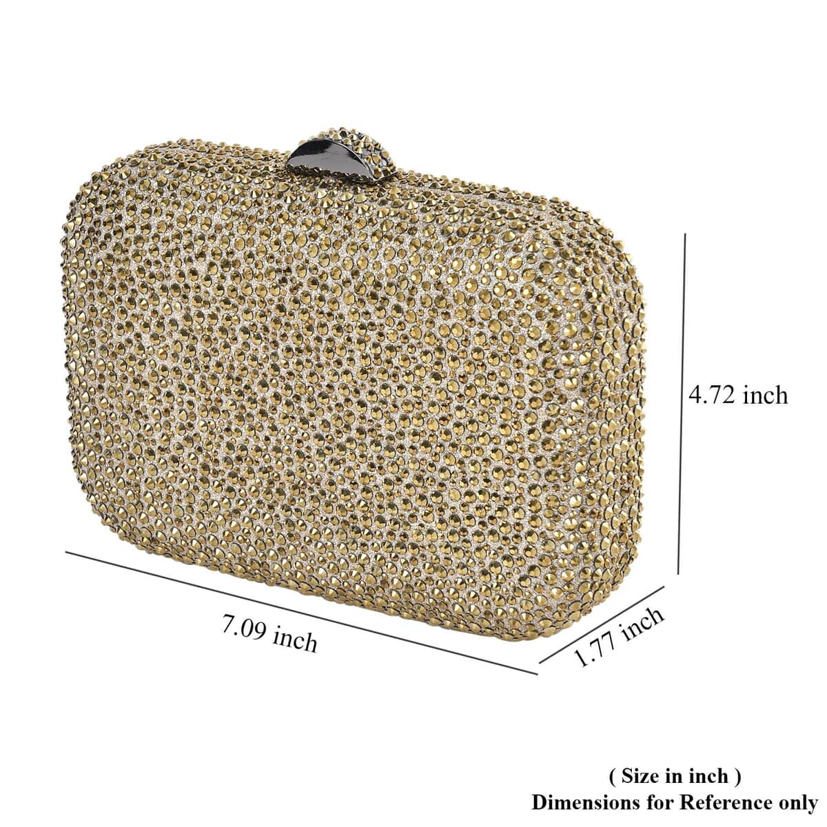 Gold Color Sparkling Crystal Clutch Bag (7.09"x4.72"x1.77") with Detachable Chain (47") image number 6