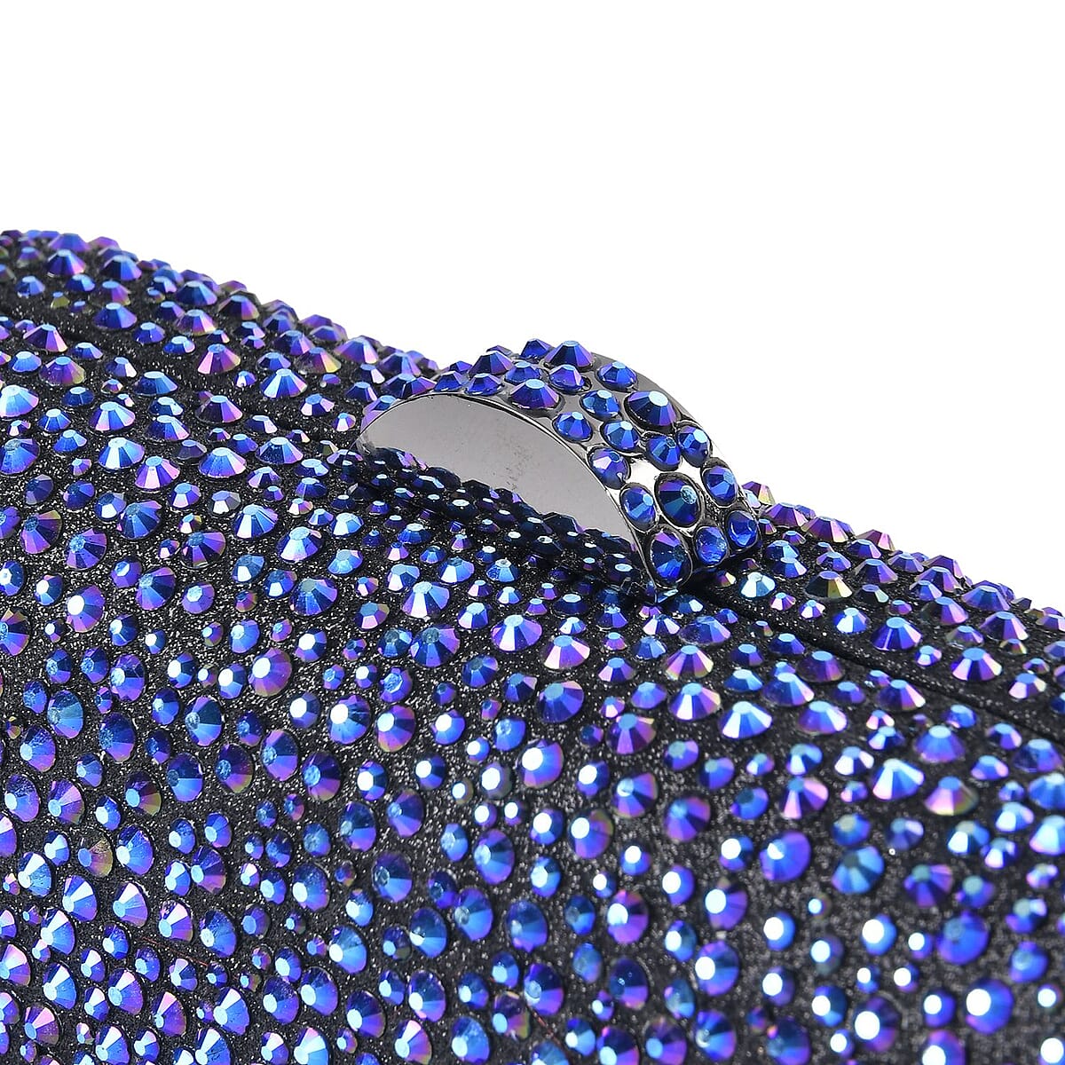 Black and Blue Color Sparkling Crystal Clutch Bag with Detachable Chain image number 4