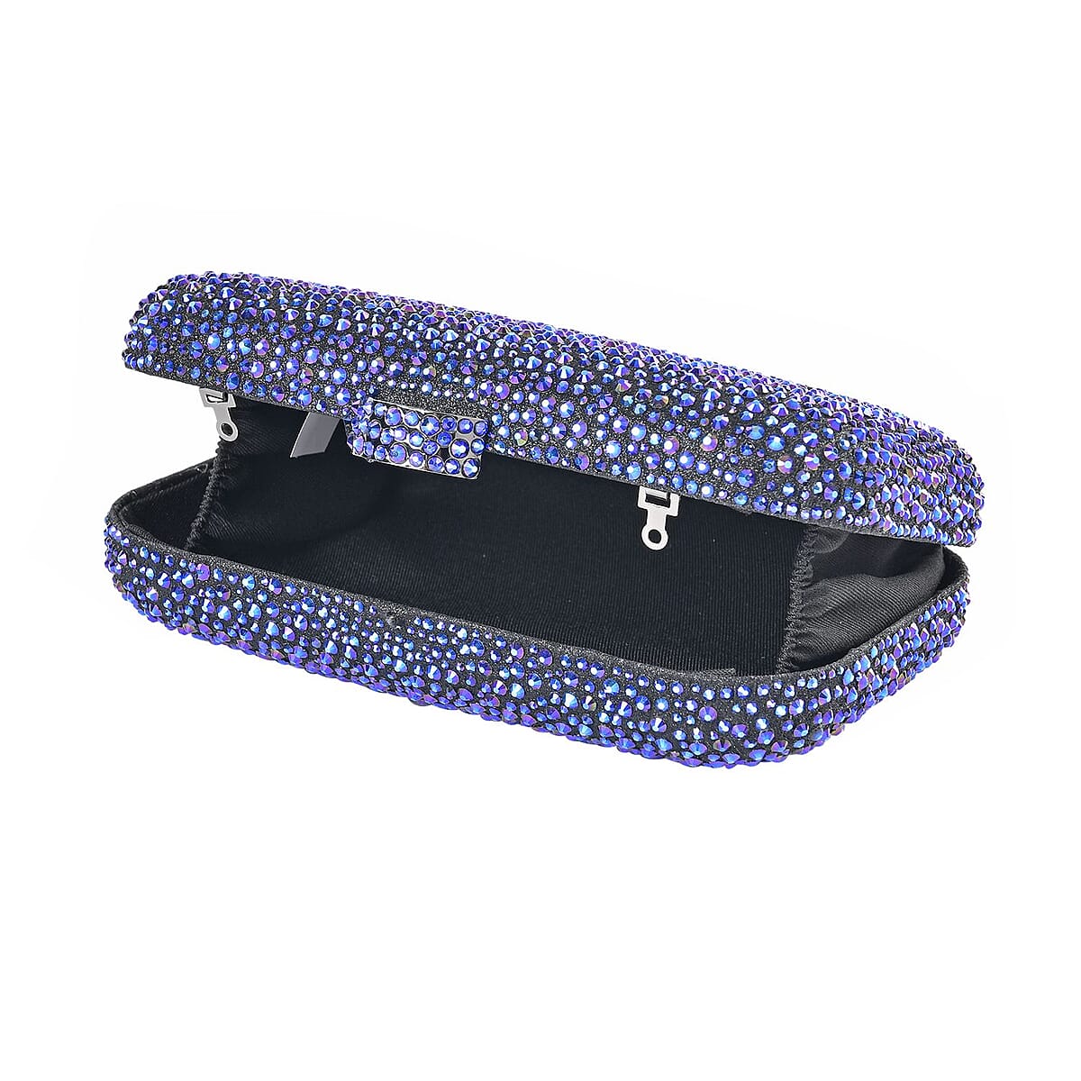 Black and Blue Color Sparkling Crystal Clutch Bag with Detachable Chain image number 5
