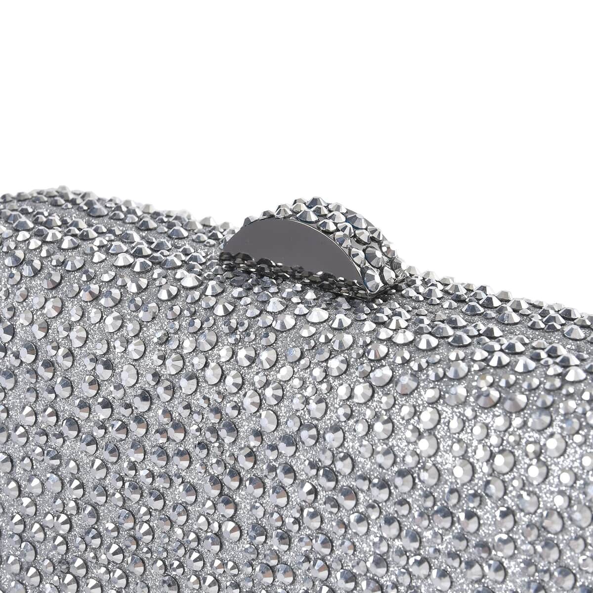 Silver Sparkling Crystal Clutch Bag with Detachable Chain image number 5