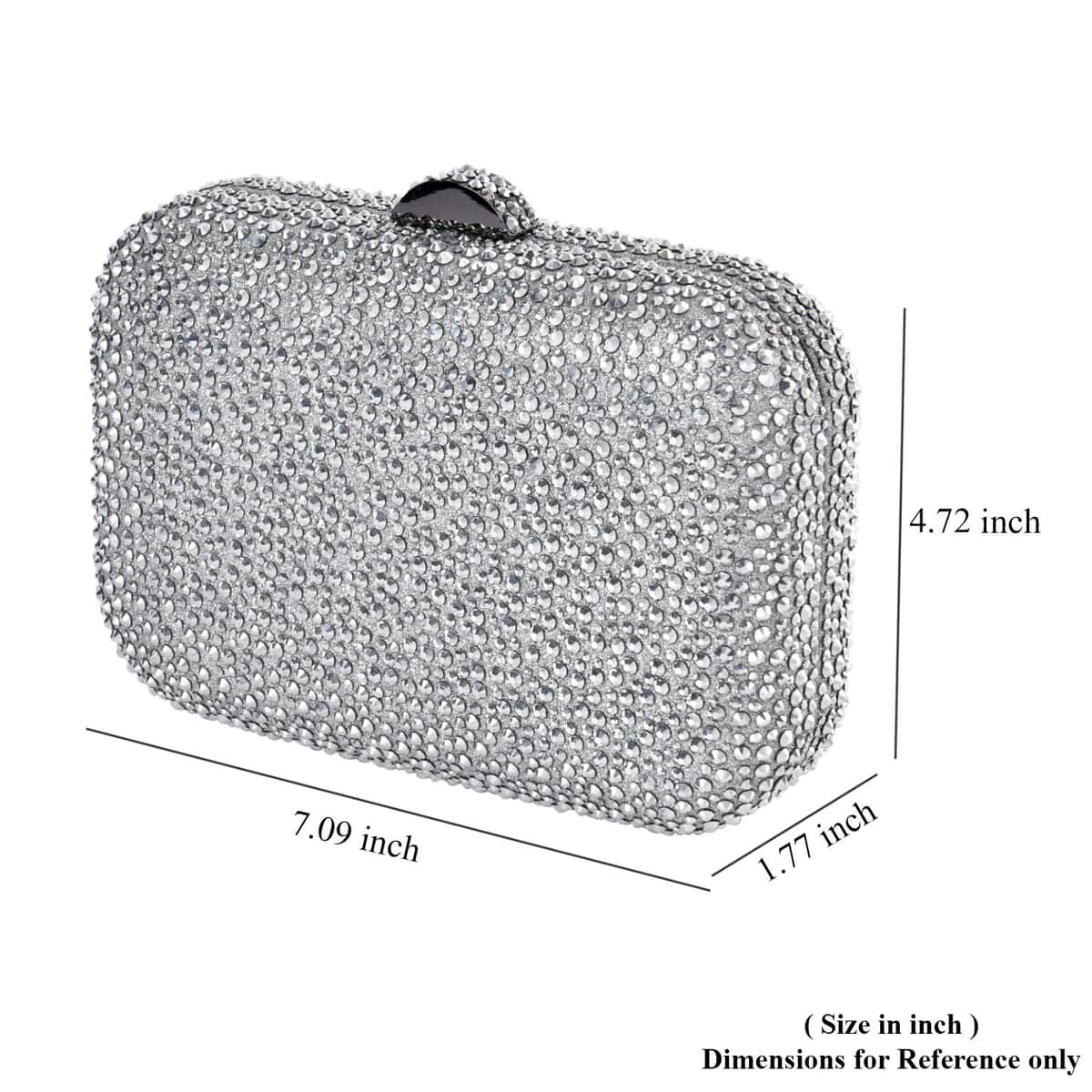 Silver Sparkling Crystal Clutch Bag with Detachable Chain image number 6