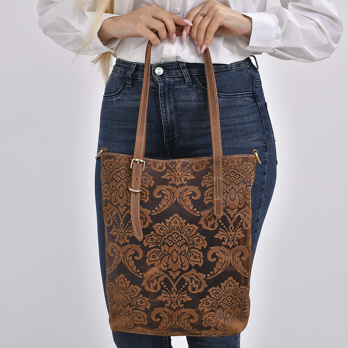 Italy Retro Noble Collection Coffee Distressed Genuine Leather Crossbody Bag with 47 Inch Shoulder Strap image number 2