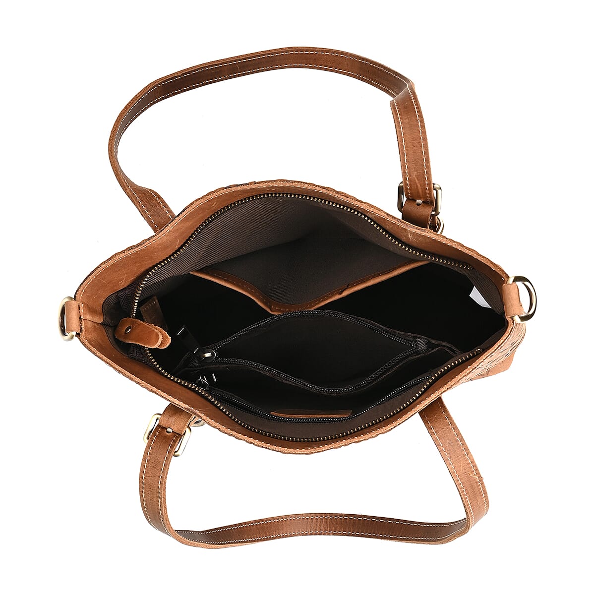 Italy Retro Noble Collection Coffee Distressed Genuine Leather Crossbody Bag with 47 Inch Shoulder Strap image number 4