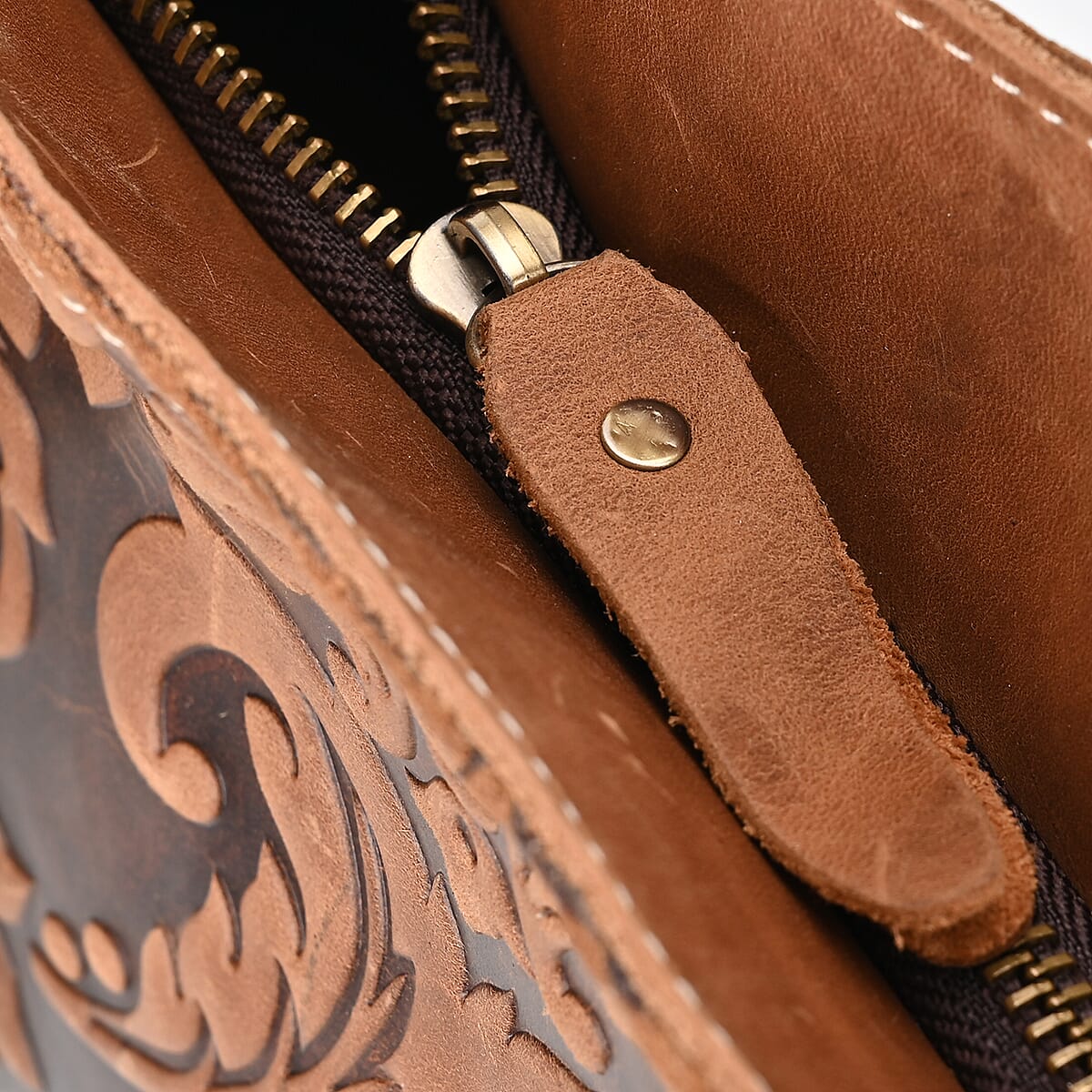 Italy Retro Noble Collection Coffee Distressed Genuine Leather Crossbody Bag with 47 Inch Shoulder Strap image number 5