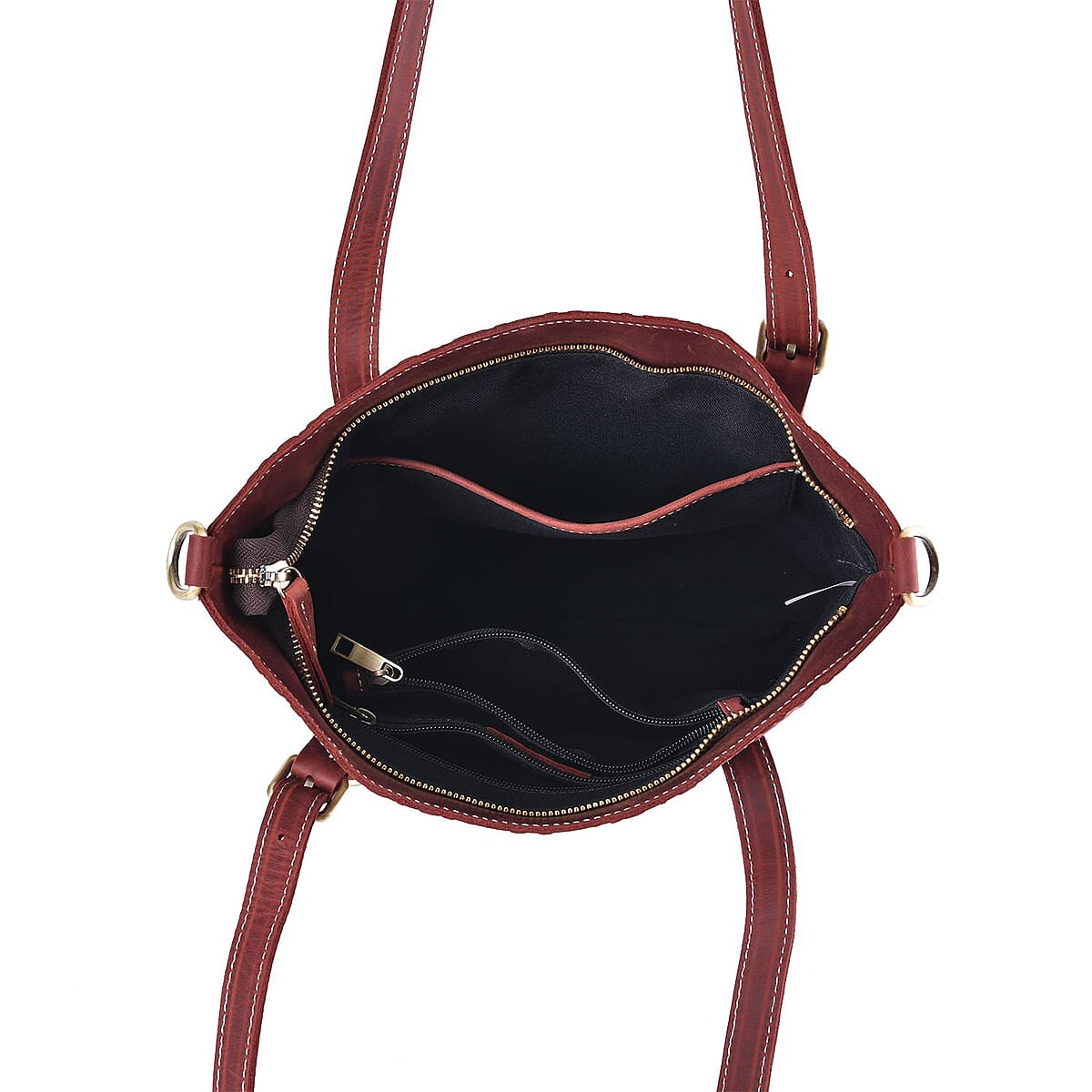 Italy Retro Noble Collection Burgundy Distressed Genuine Leather Crossbody Bag with 47 Inch Shoulder Strap image number 4