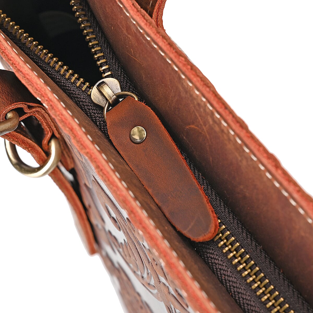 Italy Retro Noble Collection Burgundy Distressed Genuine Leather Crossbody Bag with 47 Inch Shoulder Strap image number 5