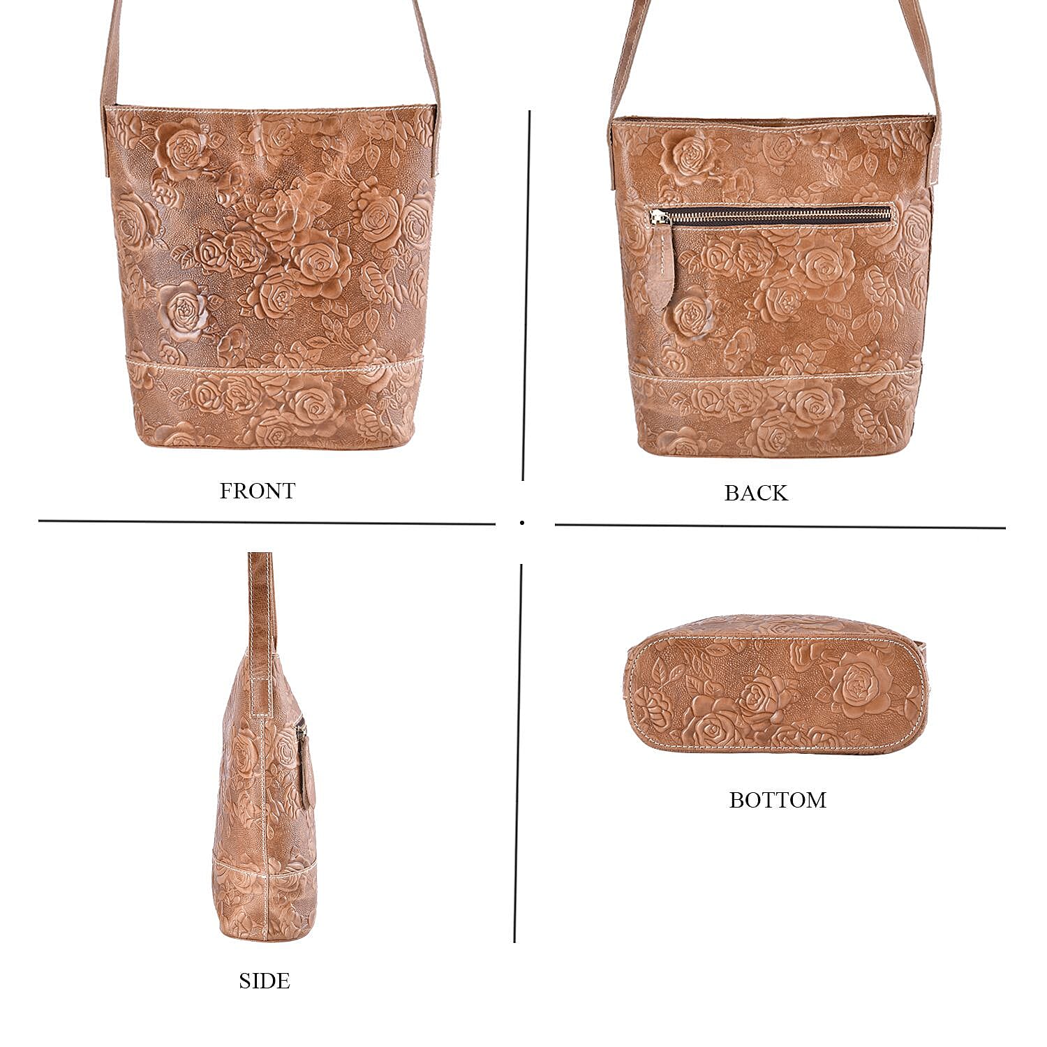 Retro Noble Handbag Collection Khaki Genuine Leather Crossbody Bag with 47 Inch Shoulder Strap