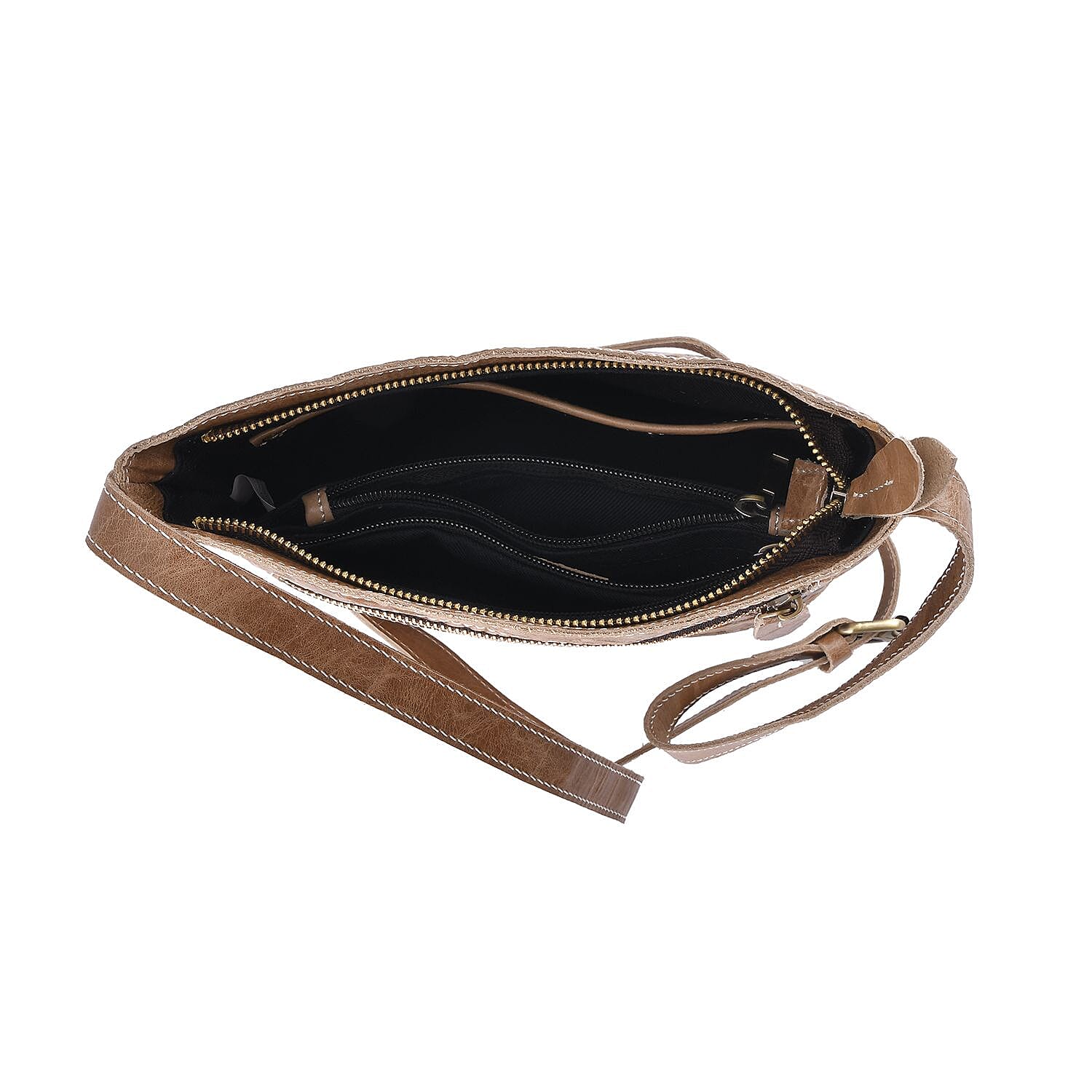 Retro Noble Handbag Collection Khaki Genuine Leather Crossbody Bag with 47 Inch Shoulder Strap