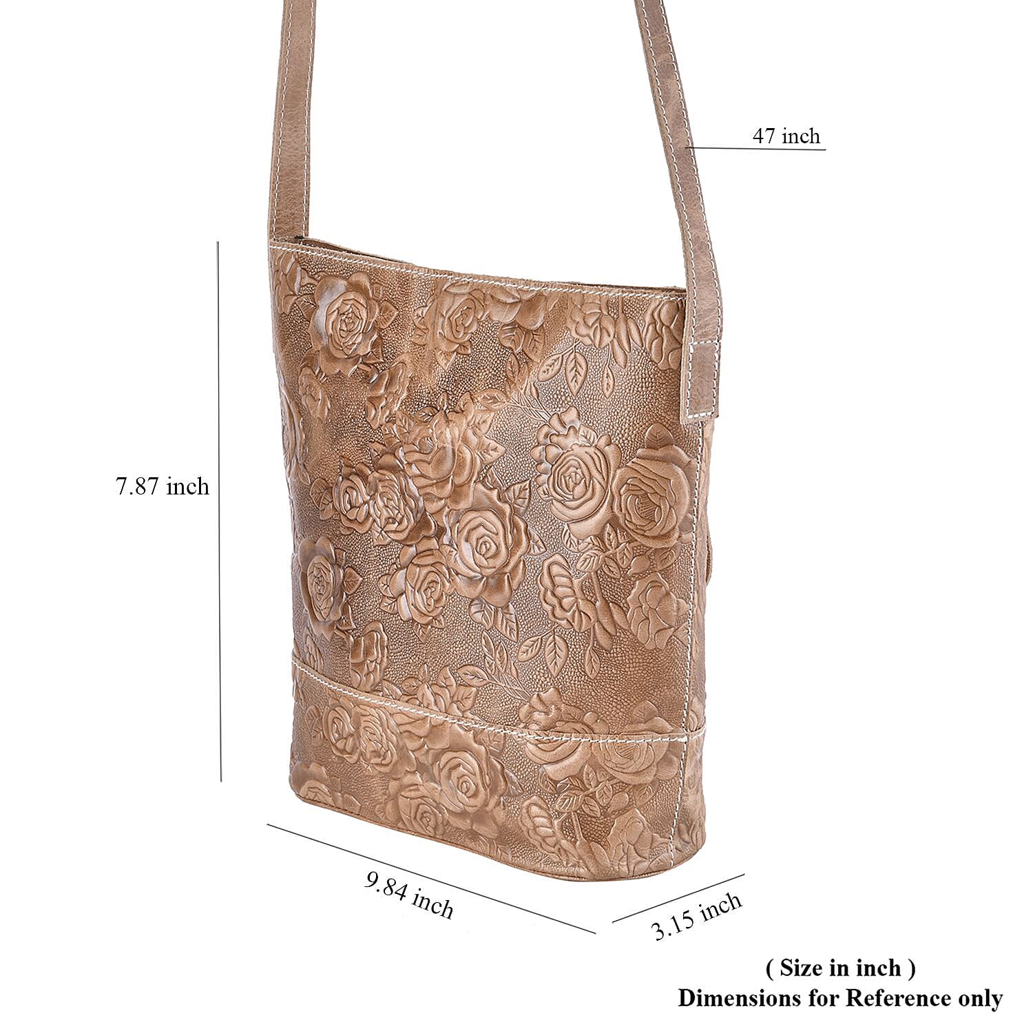 Retro Noble Handbag Collection Khaki Genuine Leather Crossbody Bag with 47 Inch Shoulder Strap