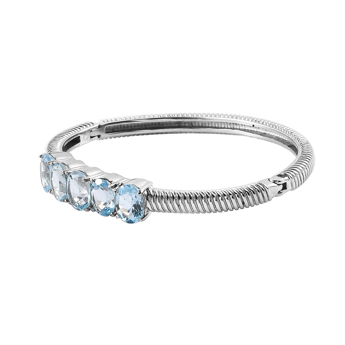 Sky Blue Topaz 5 Stone Bangle Bracelet in Stainless Steel (7.25 In) 9.50 ctw image number 3
