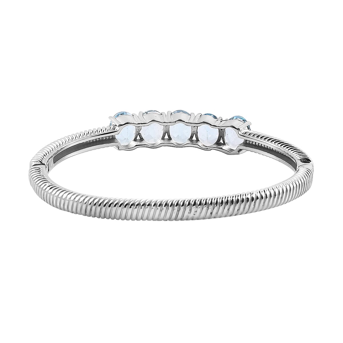 Sky Blue Topaz 5 Stone Bangle Bracelet in Stainless Steel (7.25 In) 9.50 ctw image number 4
