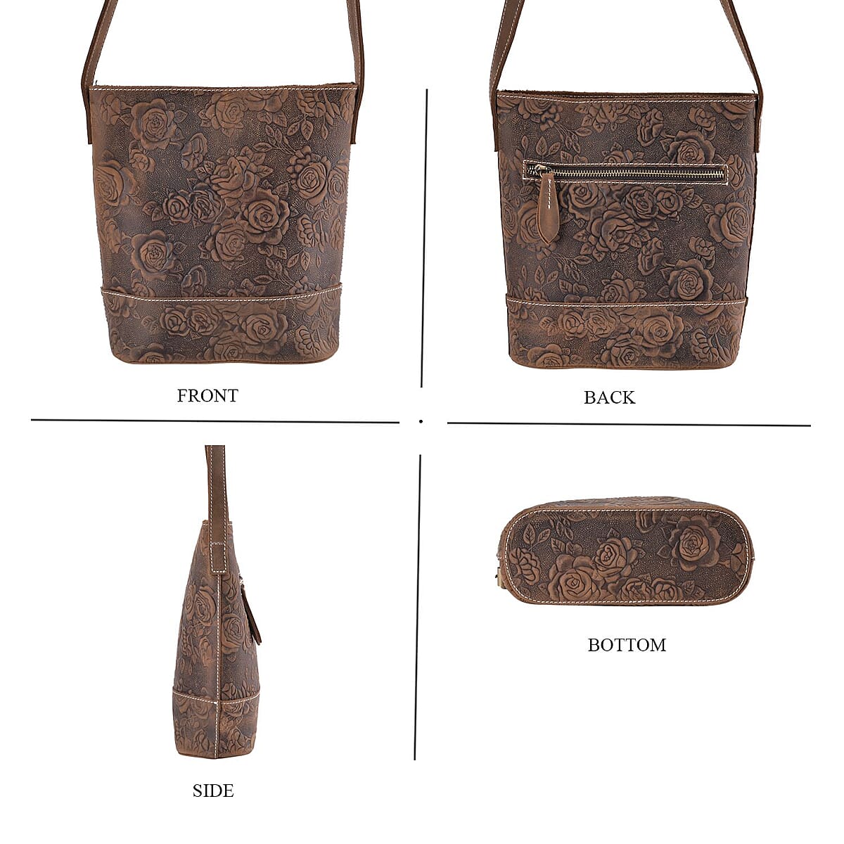 Retro Noble Handbag Collection Coffee Genuine Leather Crossbody Bag with 47 Inch Shoulder Strap image number 3