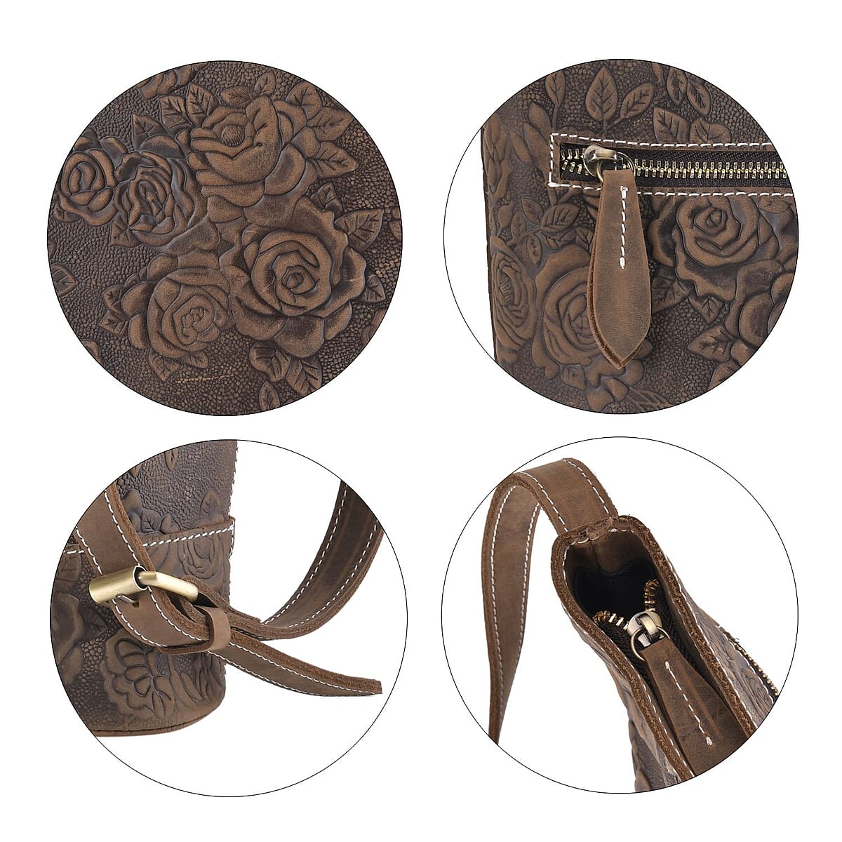 Retro Noble Handbag Collection Coffee Genuine Leather Crossbody Bag with 47 Inch Shoulder Strap image number 5