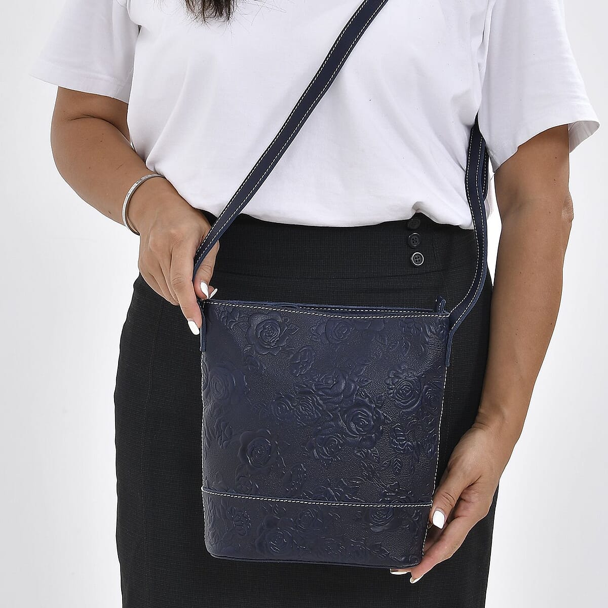 Retro Noble Handbag Collection Blue Genuine Leather Crossbody Bag with 47 Inch Shoulder Strap image number 2