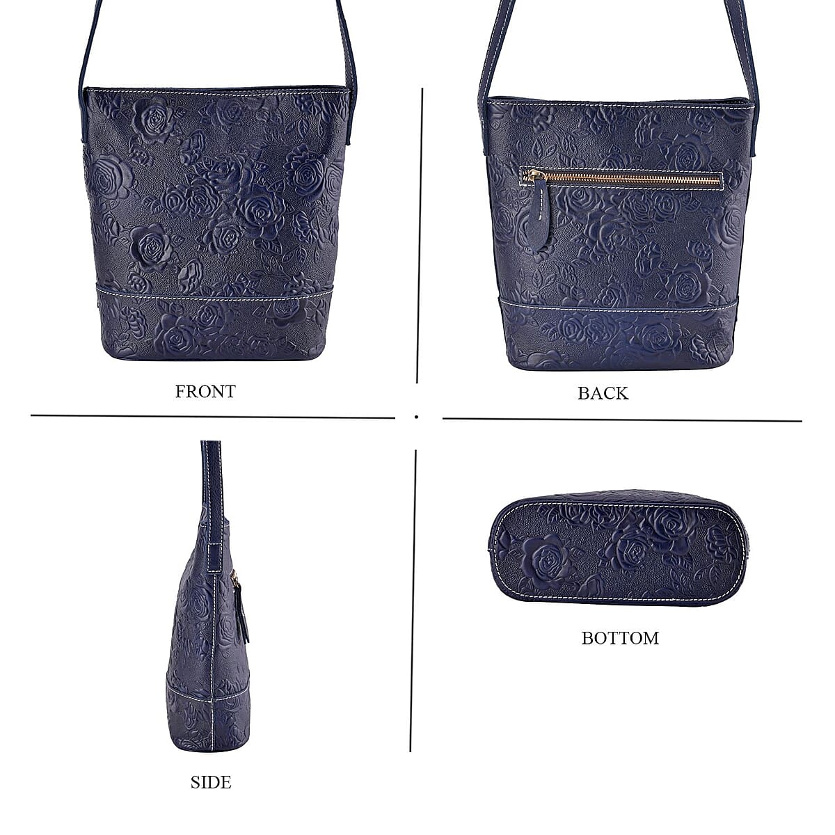 Retro Noble Handbag Collection Blue Genuine Leather Crossbody Bag with 47 Inch Shoulder Strap image number 3
