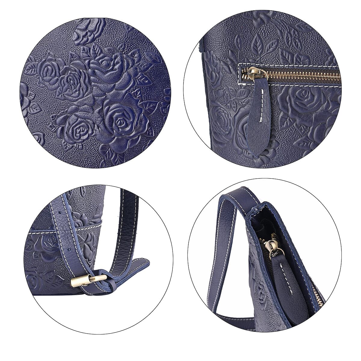 Retro Noble Handbag Collection Blue Genuine Leather Crossbody Bag with 47 Inch Shoulder Strap image number 5