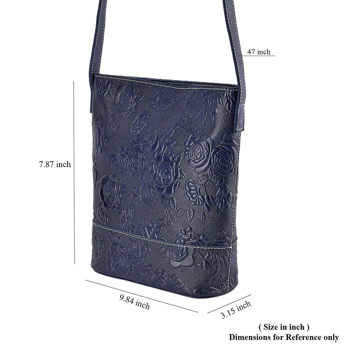 Retro Noble Handbag Collection Blue Genuine Leather Crossbody Bag with 47 Inch Shoulder Strap image number 6