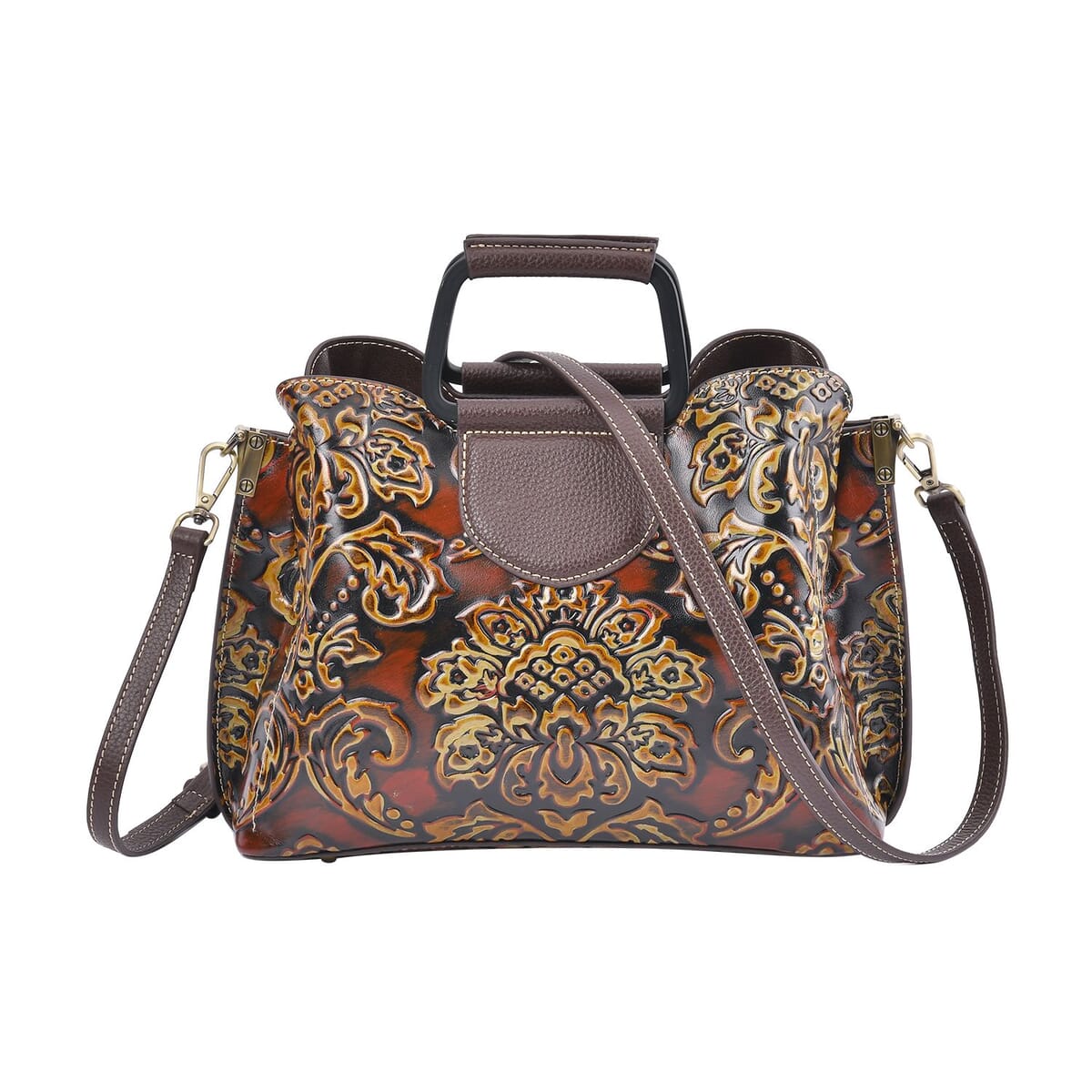 Italy Retro Noble Collection Coffee Distressed Genuine Leather Crossbody Bag with 47 Inch Shoulder Strap image number 0