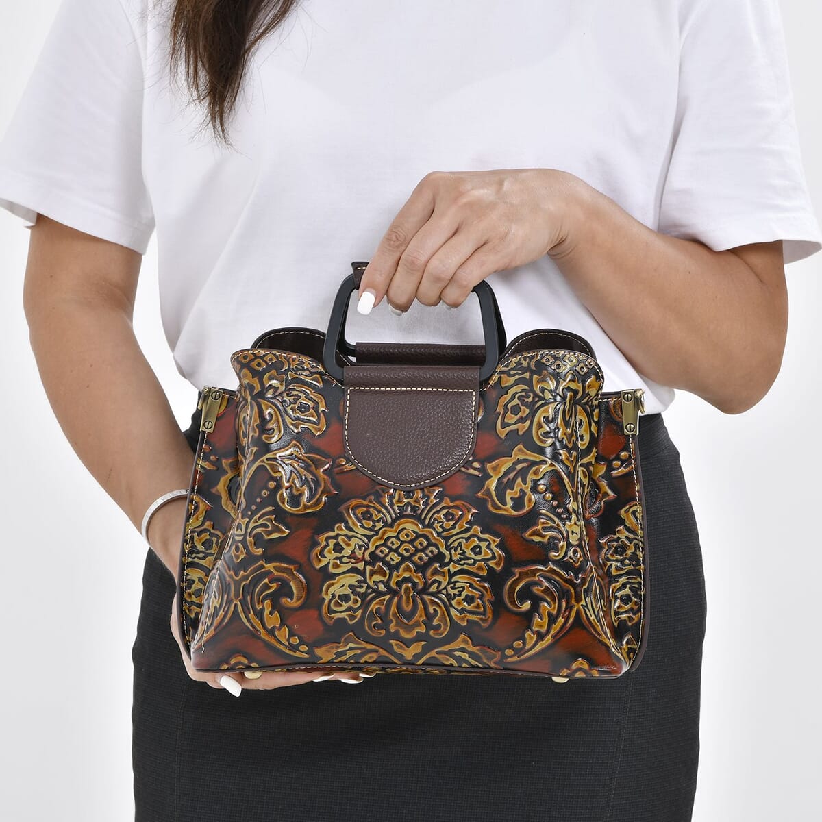 Italy Retro Noble Collection Coffee Distressed Genuine Leather Crossbody Bag with 47 Inch Shoulder Strap image number 2