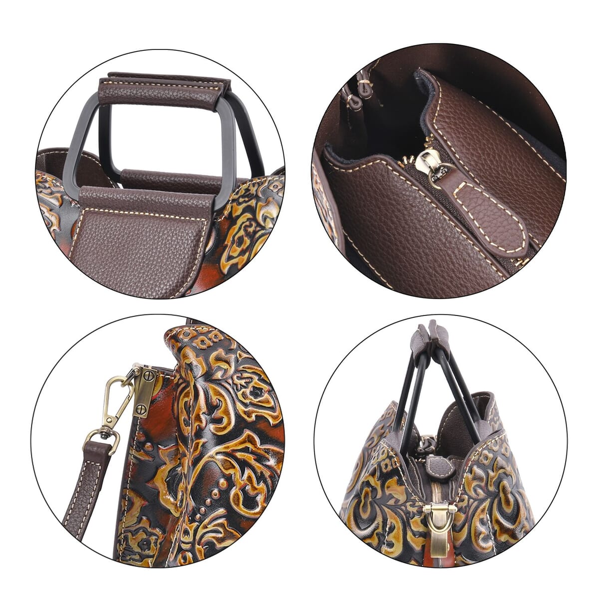 Italy Retro Noble Collection Coffee Distressed Genuine Leather Crossbody Bag with 47 Inch Shoulder Strap image number 5