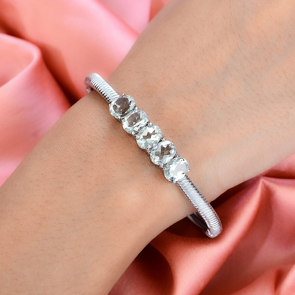 Montezuma Prasiolite Bangle Bracelet in Stainless Steel (6.50 In) 8.80 ctw image number 2