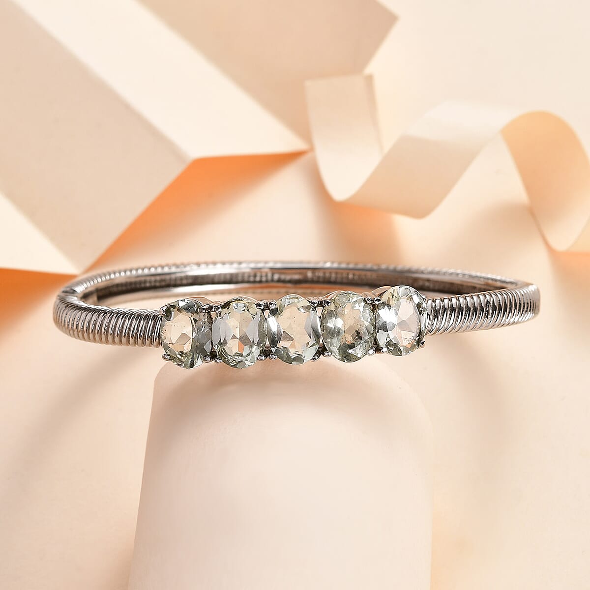 Montezuma Prasiolite Bangle Bracelet in Stainless Steel (7.25 In) 8.80 ctw image number 1