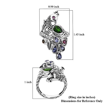 Bali Legacy Chrome Diopside and Multi Gemstone Peacock Ring in Sterling Silver (Size 10.0) 1.85 ctw