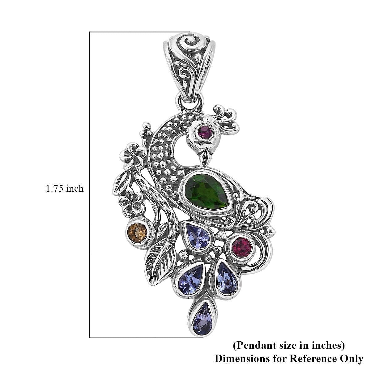 Bali Legacy Chrome Diopside and Multi Gemstone Peacock Pendant in Sterling Silver 1.85 ctw image number 5