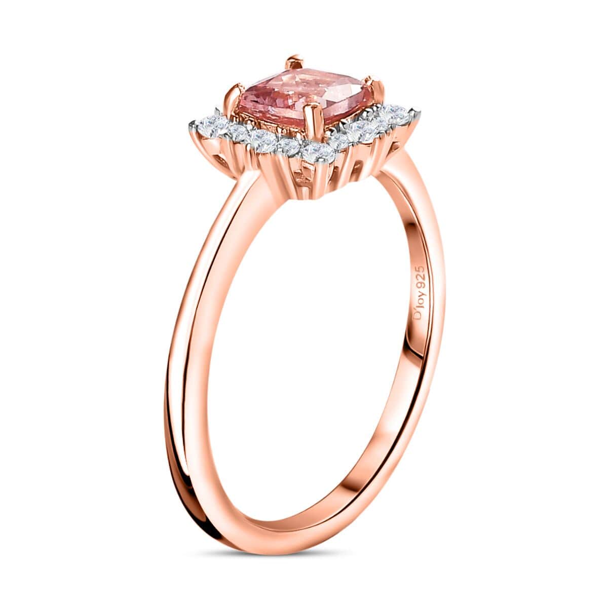 Blush Apatite and White Zircon Halo Ring in Vermeil Rose Gold Over Sterling Silver (Size 5.0) 0.85 ctw image number 3