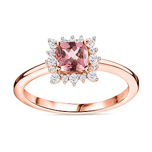Blush Apatite and White Zircon Halo Ring in Vermeil Rose Gold Over Sterling Silver (Size 6.0) 0.85 ctw