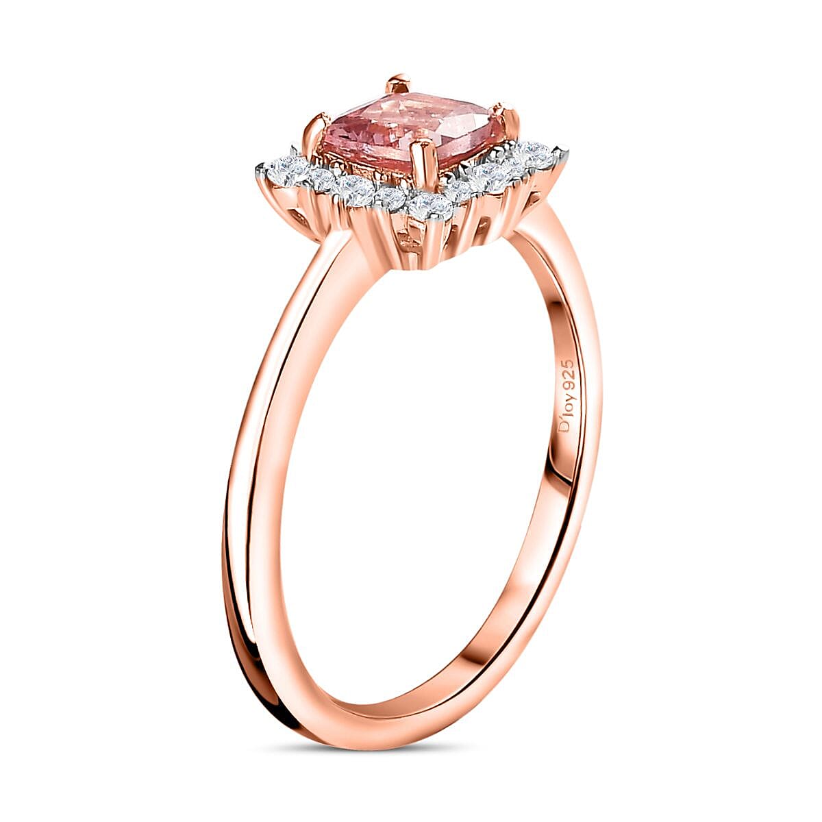 Blush Apatite and White Zircon Halo Ring in Vermeil Rose Gold Over Sterling Silver (Size 6.0) 0.85 ctw image number 3