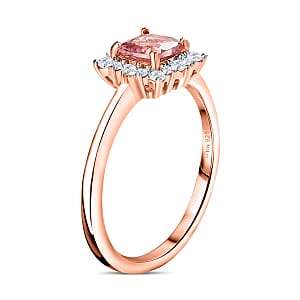 Blush Apatite and White Zircon Halo Ring in Vermeil Rose Gold Over Sterling Silver (Size 6.0) 0.85 ctw