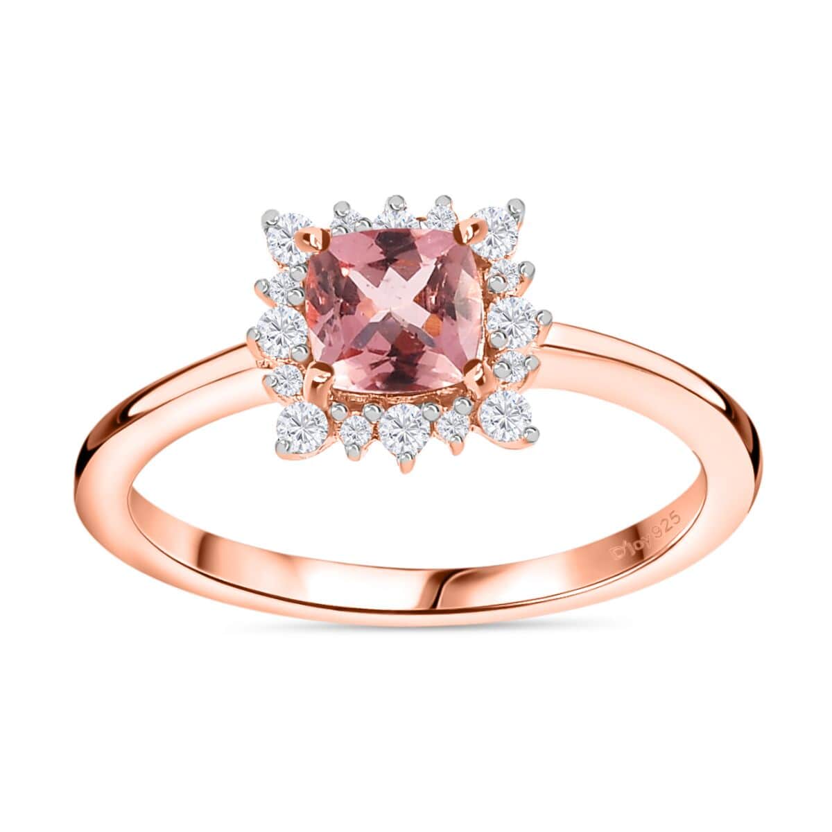 Blush Apatite and White Zircon Halo Ring in Vermeil Rose Gold Over Sterling Silver (Size 7.0) 0.85 ctw image number 0