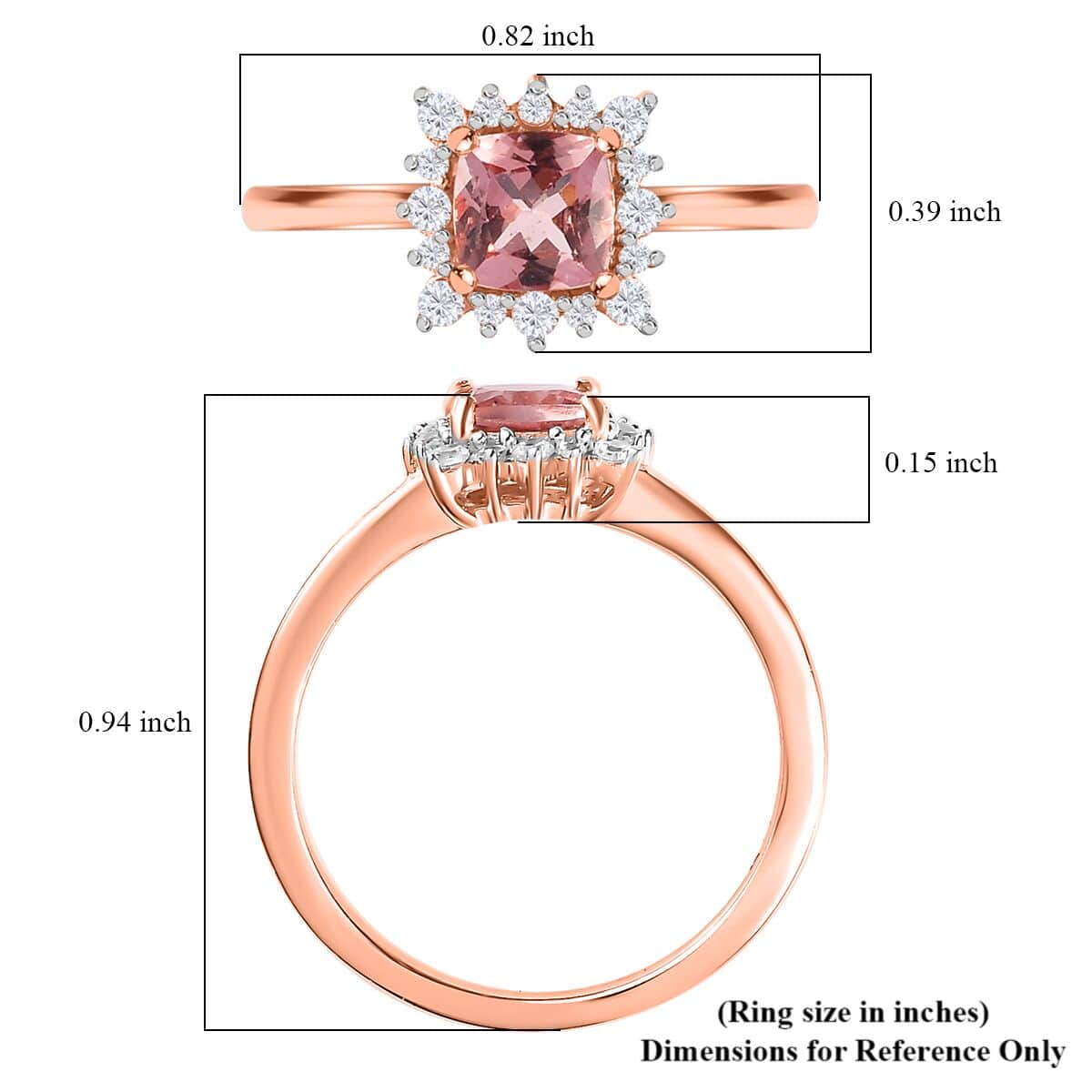 Blush Apatite and White Zircon Halo Ring in Vermeil Rose Gold Over Sterling Silver (Size 7.0) 0.85 ctw image number 5