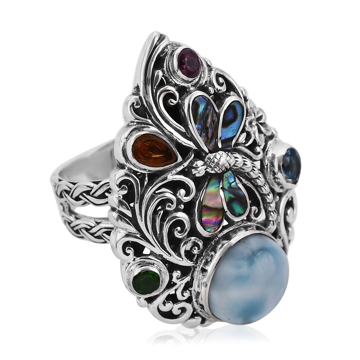Bali Legacy Larimar, Multi Gemstones Ring in Sterling Silver (Size 10.0) 5.65 ctw image number 0