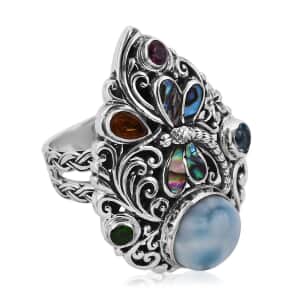 Bali Legacy Larimar, Multi Gemstones Ring in Sterling Silver (Size 10.0) 5.65 ctw