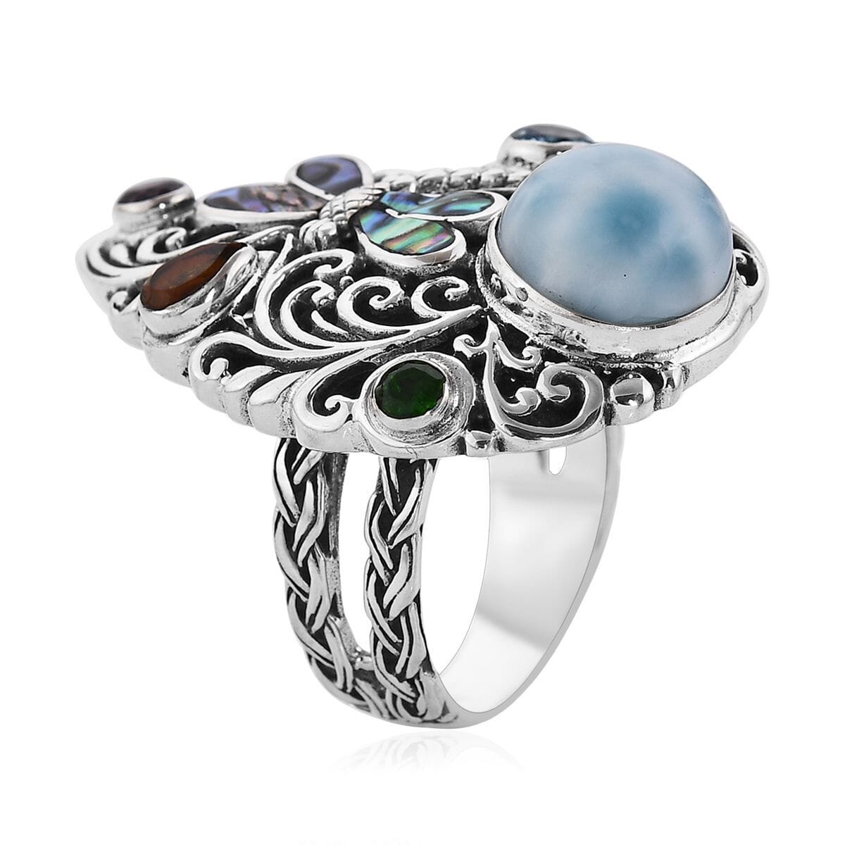 Bali Legacy Larimar, Multi Gemstones Ring in Sterling Silver (Size 10.0) 5.65 ctw image number 1