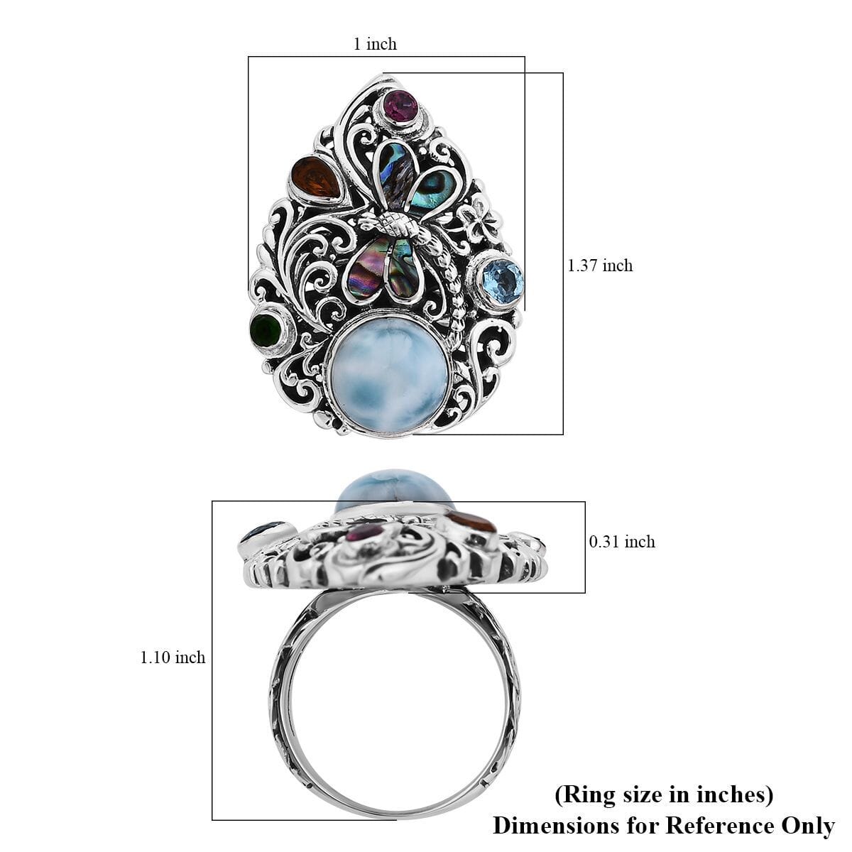 Bali Legacy Larimar, Multi Gemstones Ring in Sterling Silver (Size 10.0) 5.65 ctw image number 2