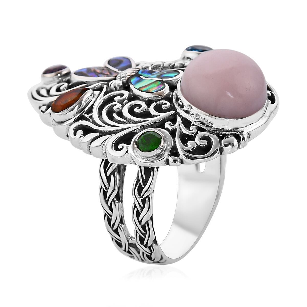 Bali Legacy Peruvian Pink Opal and Multi Gemstone Dragonfly Ring in Sterling Silver (Size 9.0) 3.90 ctw image number 3