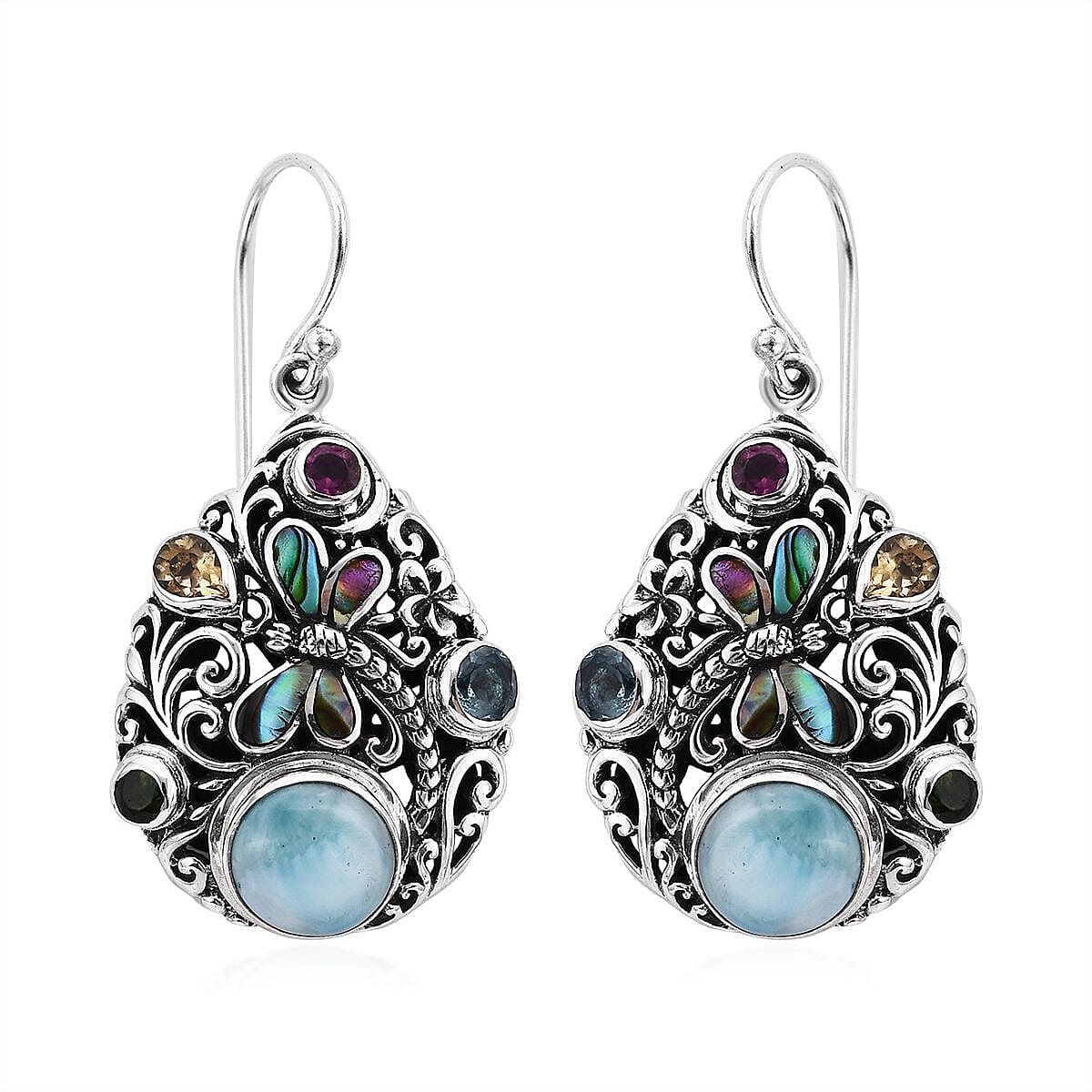 Bali Legacy Larimar and Multi Gemstone Dragonfly Earrings in Sterling Silver 5.90 ctw image number 0