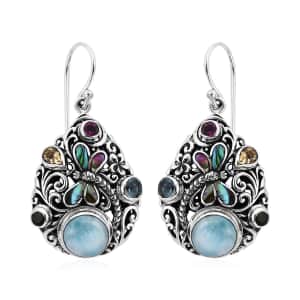 Bali Legacy Larimar and Multi Gemstone Earrings in Sterling Silver 5.60 ctw