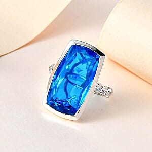 Carribean Quartz and White Zircon 16.72 ctw Ring in Platinum Over Sterling Silver (Size 8.0)