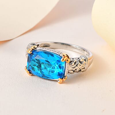 Karis Caribbean Quartz (Triplet) Solitaire Ring in 18K Yellow Gold Plated and Platinum Bond (Size 10.0) 6.85 ctw